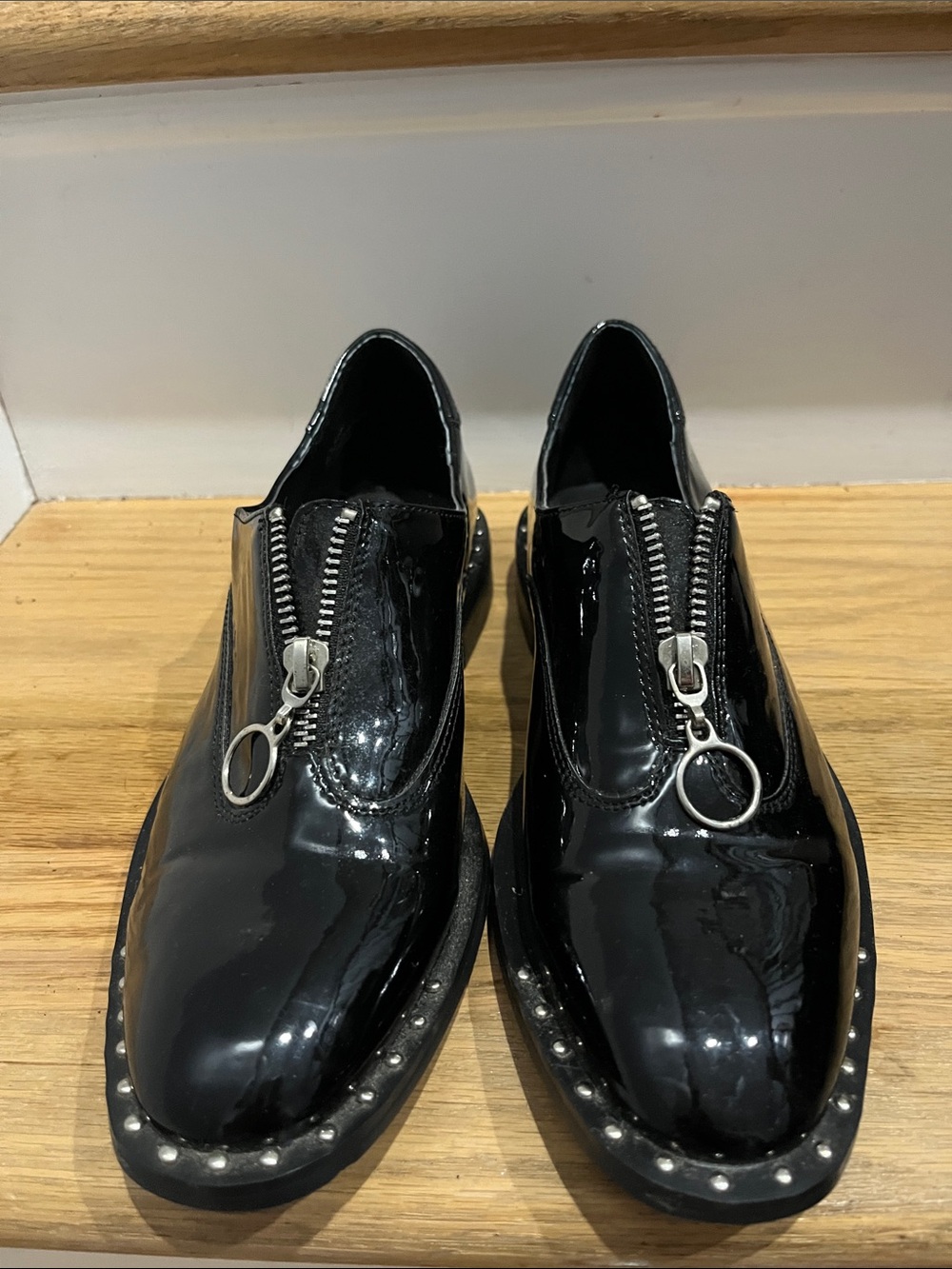 Design Lab Lord & Taylor Black Patent Zip-Front Women’s Slip-Ons